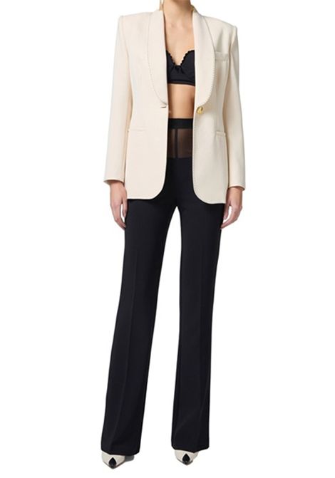 Giacca Elisabetta Franchi donna GI09051E2 193 burro monopetto cuciture in contrasto ELISABETTA FRANCHI | Giacche | GI09051E2193